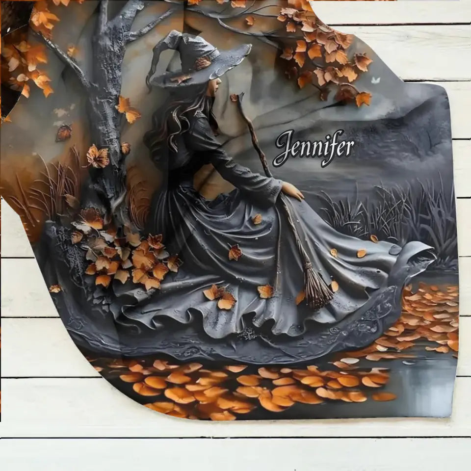 Personalized Witch Broom Quilt/Fleece Throw Blanket - Halloween/Birthday Gift Idea For Yourself, Women, Witch Lovers