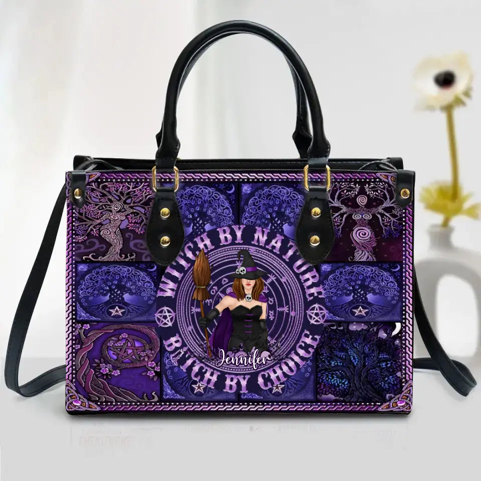Personalized Witch PU Leather Handbag with Long Straps - Gift Idea For Halloween/Witch/Friend - Witch By Nature Bitch By Choice