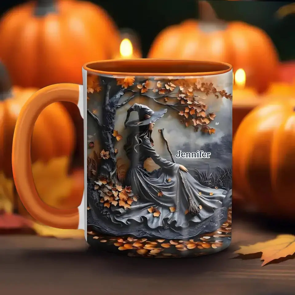 Personalized Witch Broom Accent Mug - Halloween/Birthday Gift Idea For Yourself, Women, Witch Lovers