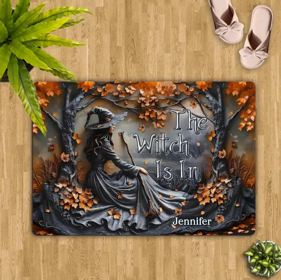 Personalized Witch Broom Doormat - Halloween/Birthday Gift Idea For Yourself, Women, Witch Lovers - The Witch Is In