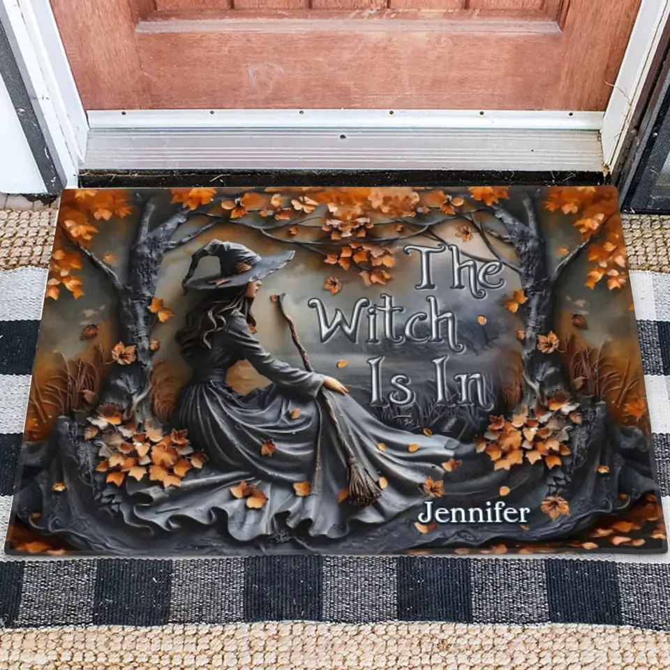 Personalized Witch Broom Doormat - Halloween/Birthday Gift Idea For Yourself, Women, Witch Lovers - The Witch Is In