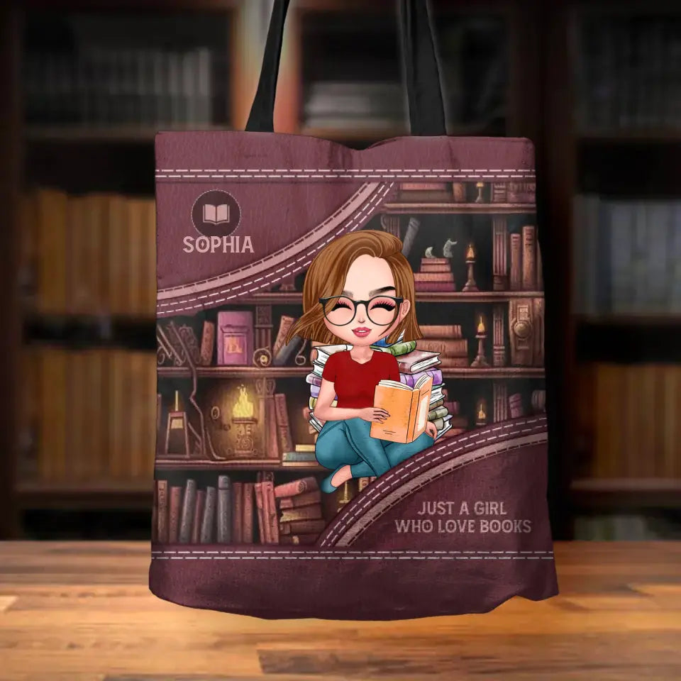 Personalized Girl Reading Book Canvas Bag - Gift Idea For Reading Lover - Just A Girl Who Loves Books