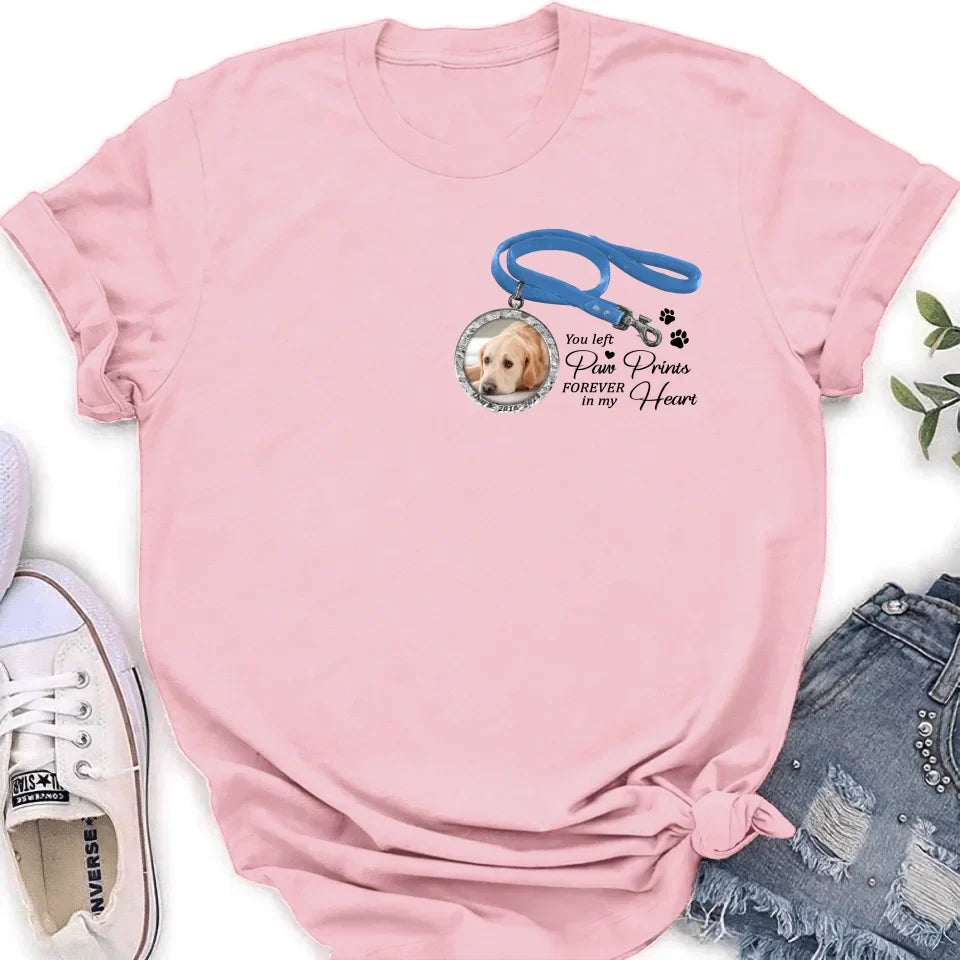 Personalized Memorial Dog Lead T-shirt/Hoodie - Memorial Gift Idea For Dog Lover - You Left Paw Prints Forever In My Heart