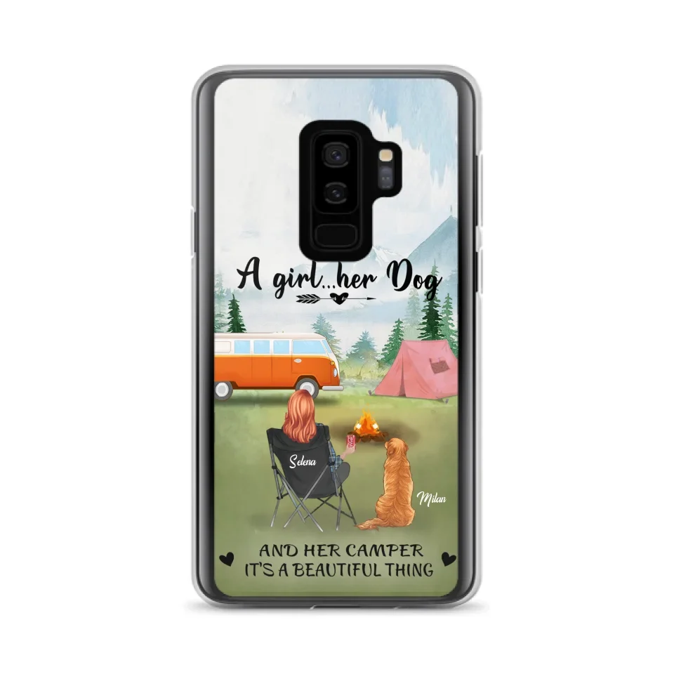Custom Personalized Dog Mom Camping Phone Case - Mom With Upto 4 Dogs - Best Gift For Dog Lovers - For iPhone And Samsung Phone Case