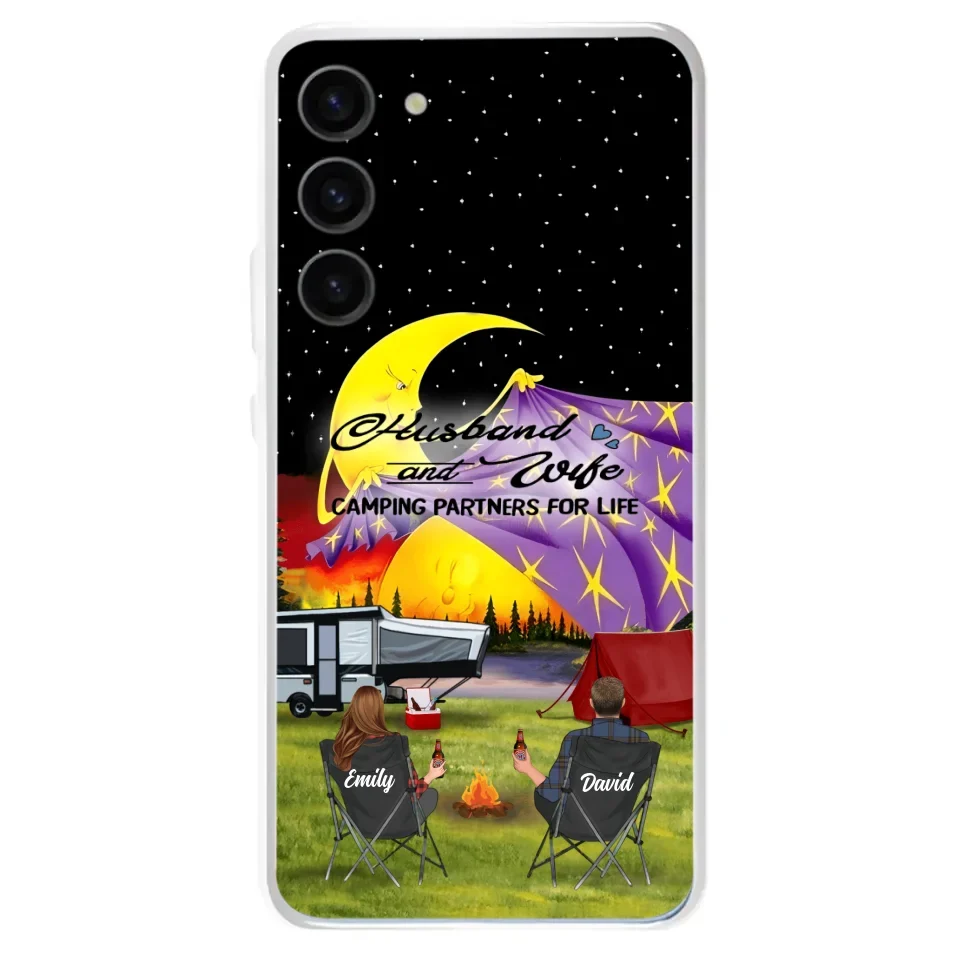 Custom Personalized Camping Phone Case - Couple/ Parents With Upto 3 Kids And 4 Pets - Gift Idea For Camping Lover - Case For iPhone And Samsung