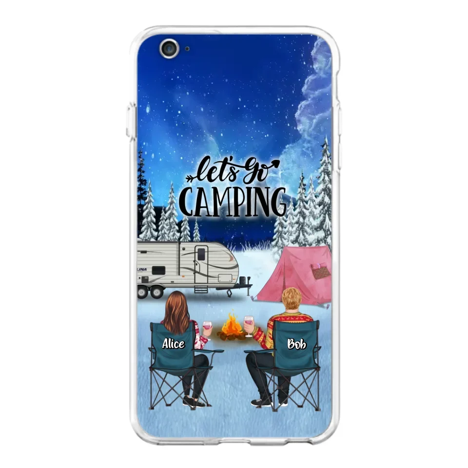 Personalized Christmas Camping Phone Case - Christmas Gift For Family/Couple/Camping Lover - Up to 2 Kids and 3 Pets - Let's Go Camping - Case For iPhone And Samsung