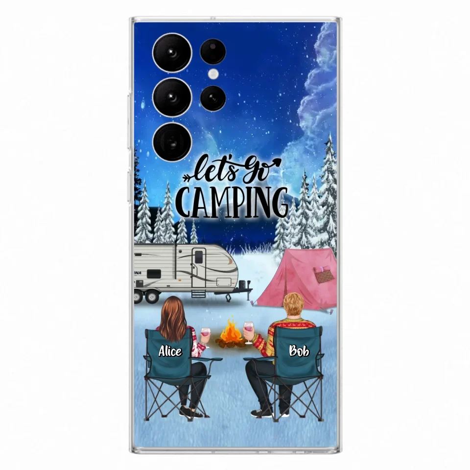 Personalized Christmas Camping Phone Case - Christmas Gift For Family/Couple/Camping Lover - Up to 2 Kids and 3 Pets - Let's Go Camping - Case For iPhone And Samsung