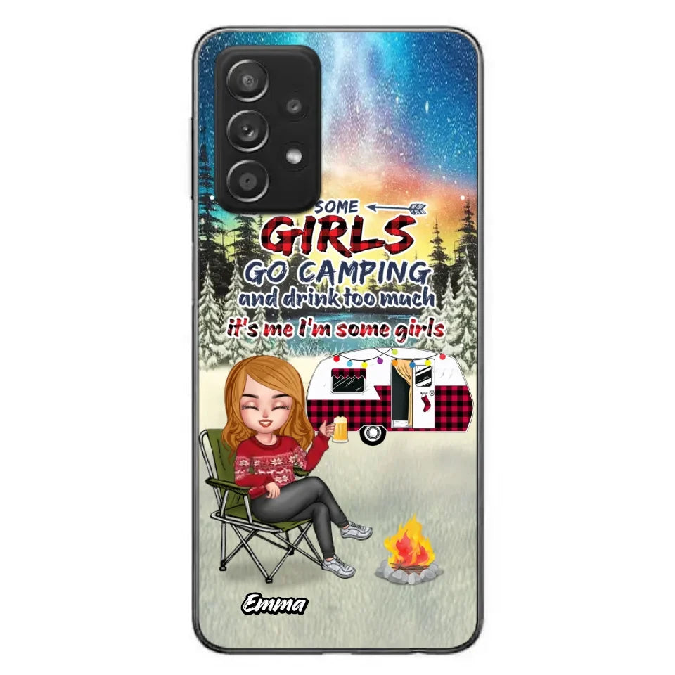 Personalized Xmas Camping Girl Phone Case - Christmas Gift For Camping Lover - Up to 3 Dogs - Some Girls Go Camping And Drink Too Much - iPhone And Samsung