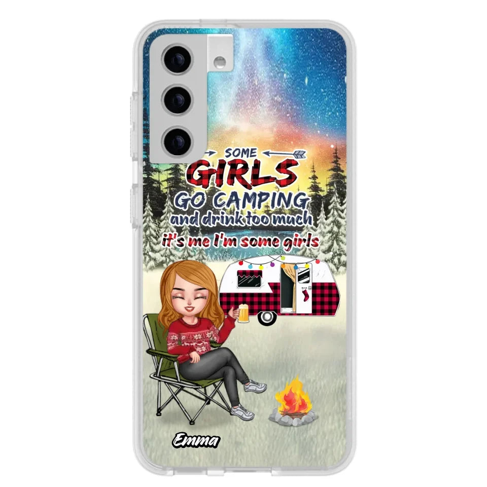 Personalized Xmas Camping Girl Phone Case - Christmas Gift For Camping Lover - Up to 3 Dogs - Some Girls Go Camping And Drink Too Much - iPhone And Samsung