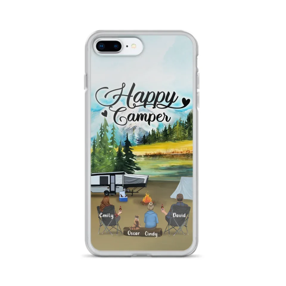 Custom Personalized Camping Phone Case - Parents With 1 Kid And 1 Pet - Best Gift For Family - Happy Camper - Case For iPhone And Samsung