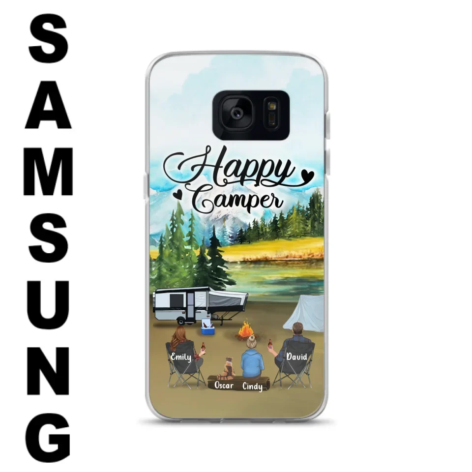 Custom Personalized Camping Phone Case - Parents With 1 Kid And 1 Pet - Best Gift For Family - Happy Camper - Case For iPhone And Samsung