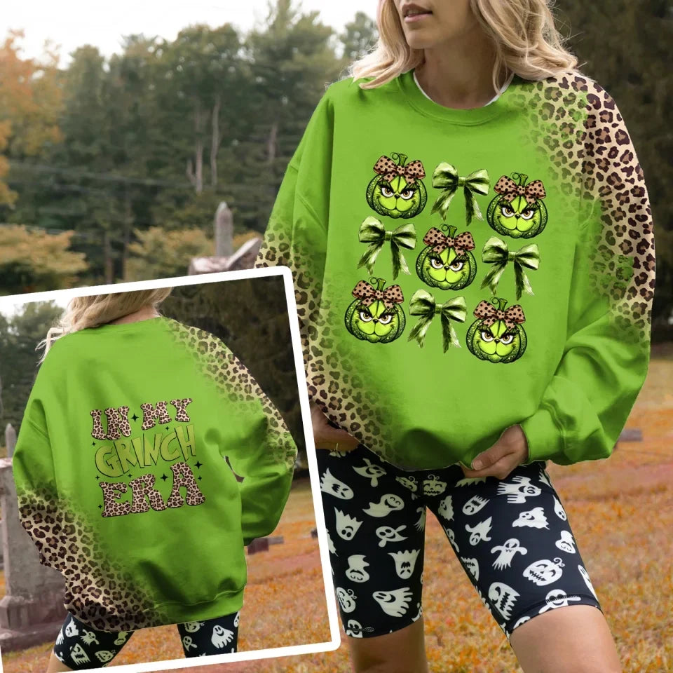 Personalized In My Grinch Era Leopard AOP Sweater - Gift Idea For Grandma/Mom