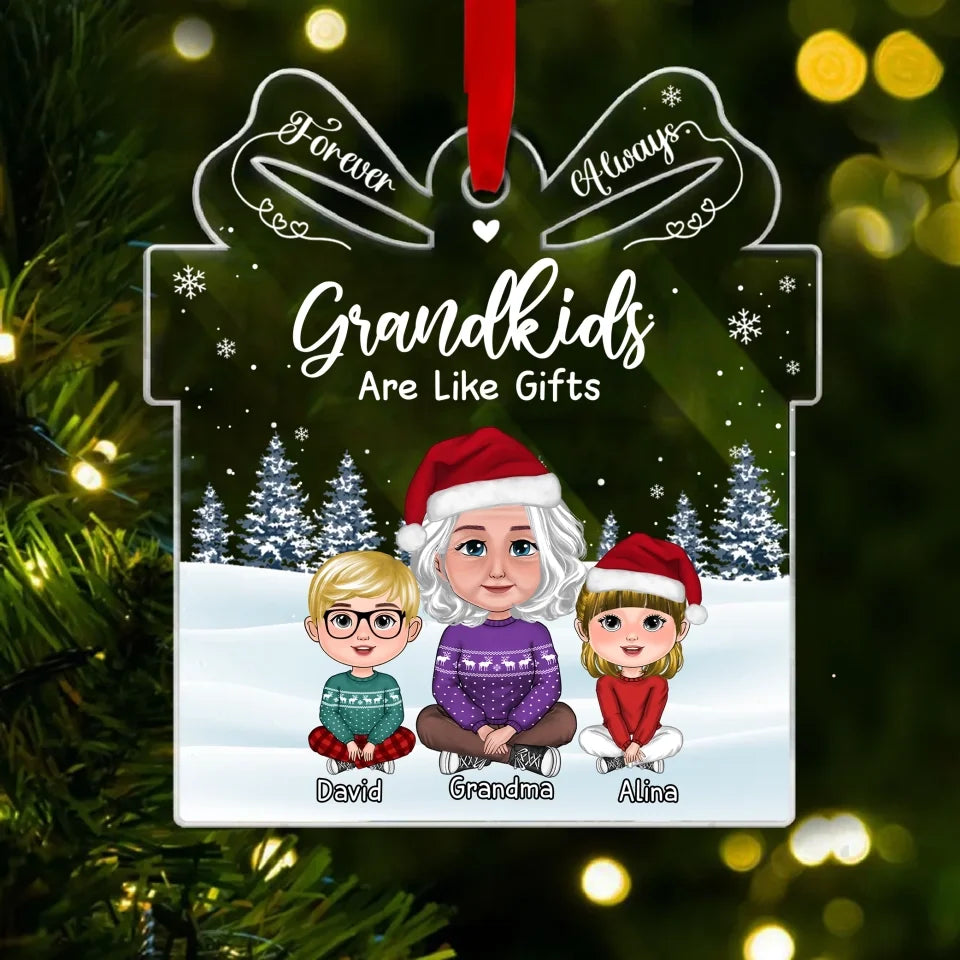 Personalized Grandma And Grandkids Acrylic Ornament - Up to 4 Kids - Christmas Gift Idea - Grandkids Are Like Gifts