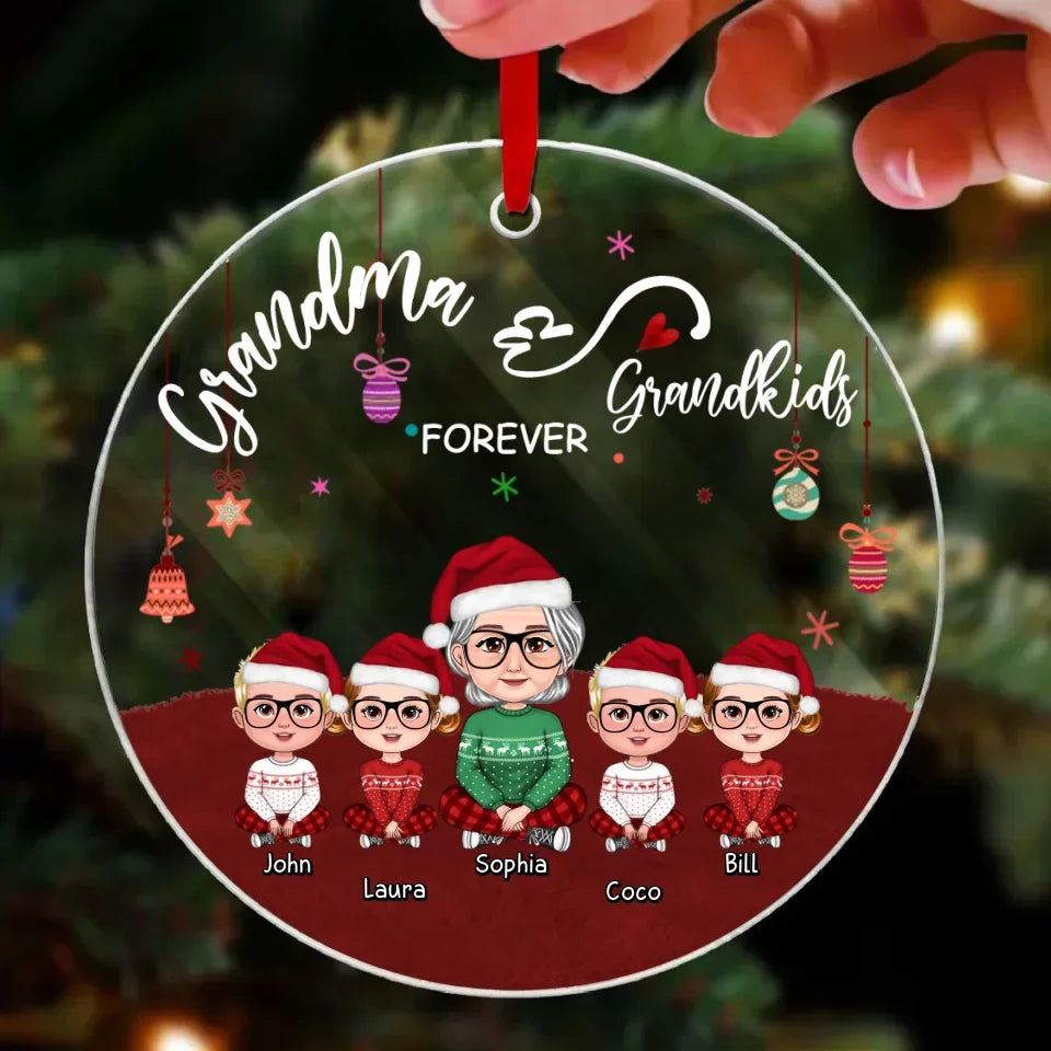 Personalized Grandma And Grandkids Forever Acrylic Ornament - Up to 4 Kids - Christmas  Gift Idea