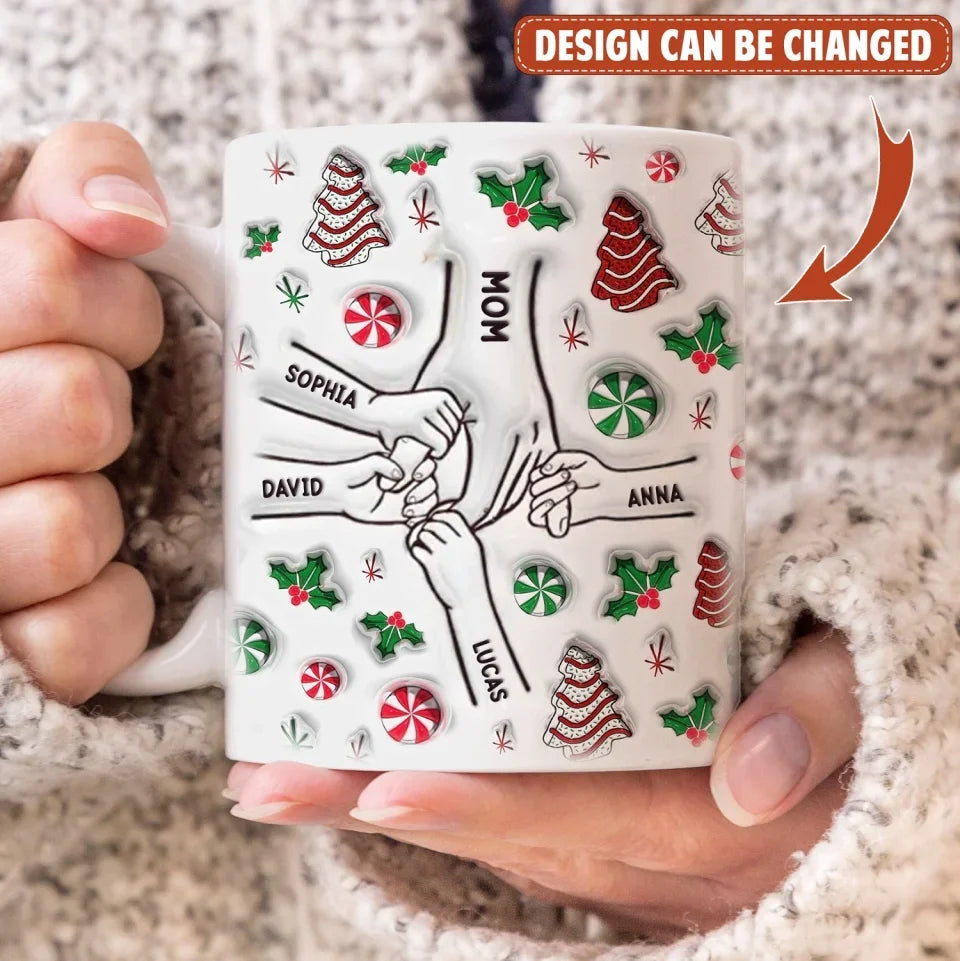 Personalized Mom 3D Inflated Effect Coffee Mug - Hold Mom Hands - Gift Idea For Mom/Dad/Family/Christmas with up to 5 Kids