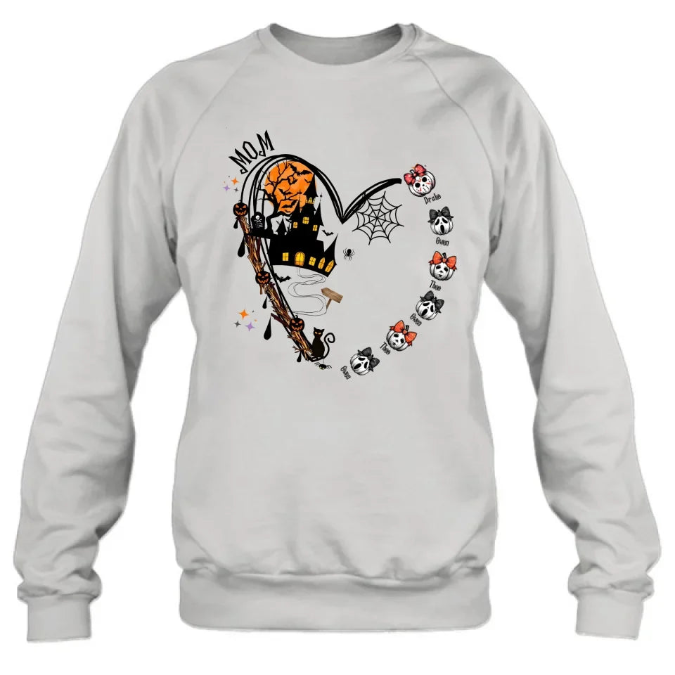 Personalized Halloween Grandma Heart  T-shirt/Long Sleeve/Sweatshirt/Hoodie - Up to 6 Kids - Gift Idea For Grandma/Mom