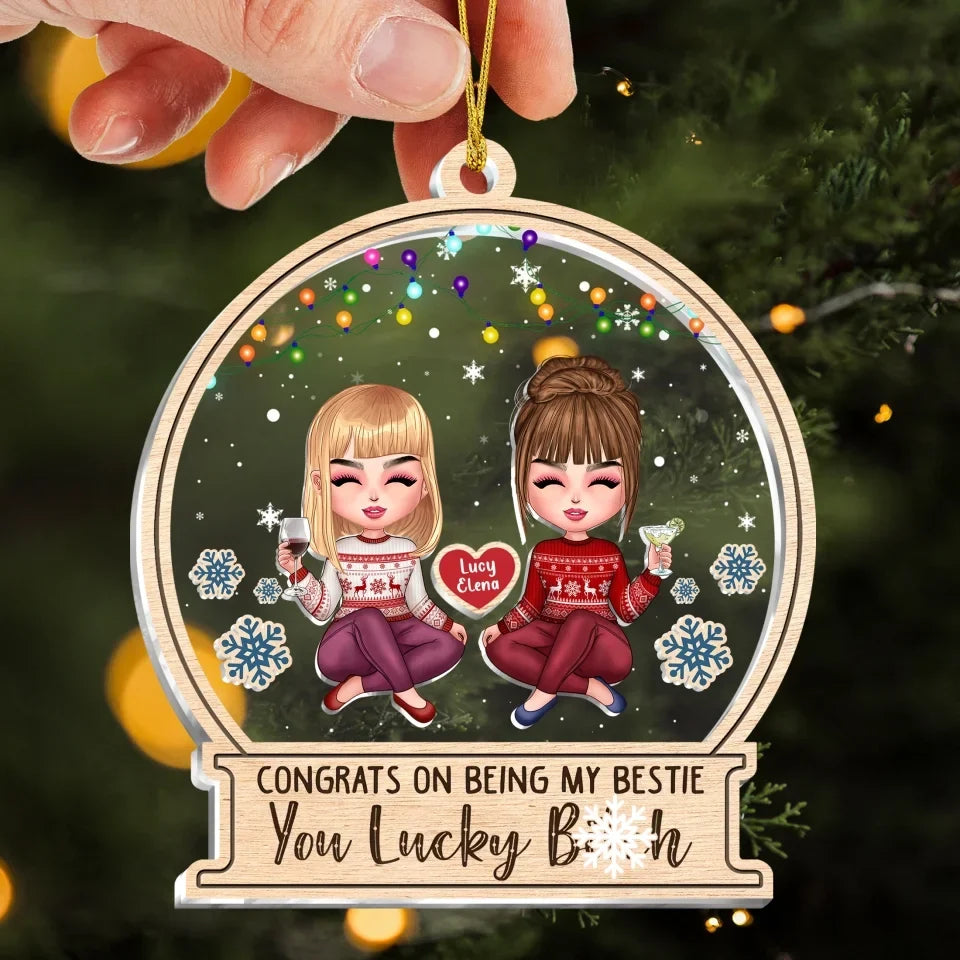 Personalized Besties 3 Layered Shaker Ornament -  Christmas Gift Idea For Friends/Besties/Sisters