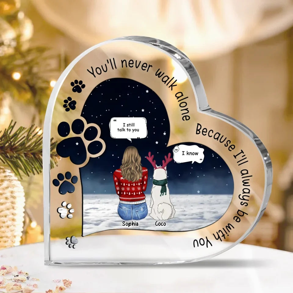 Personalized Memorial Pet Crystal Heart - Memorial Gift Idea For Dog/Cat Lover - Never Walk Alone