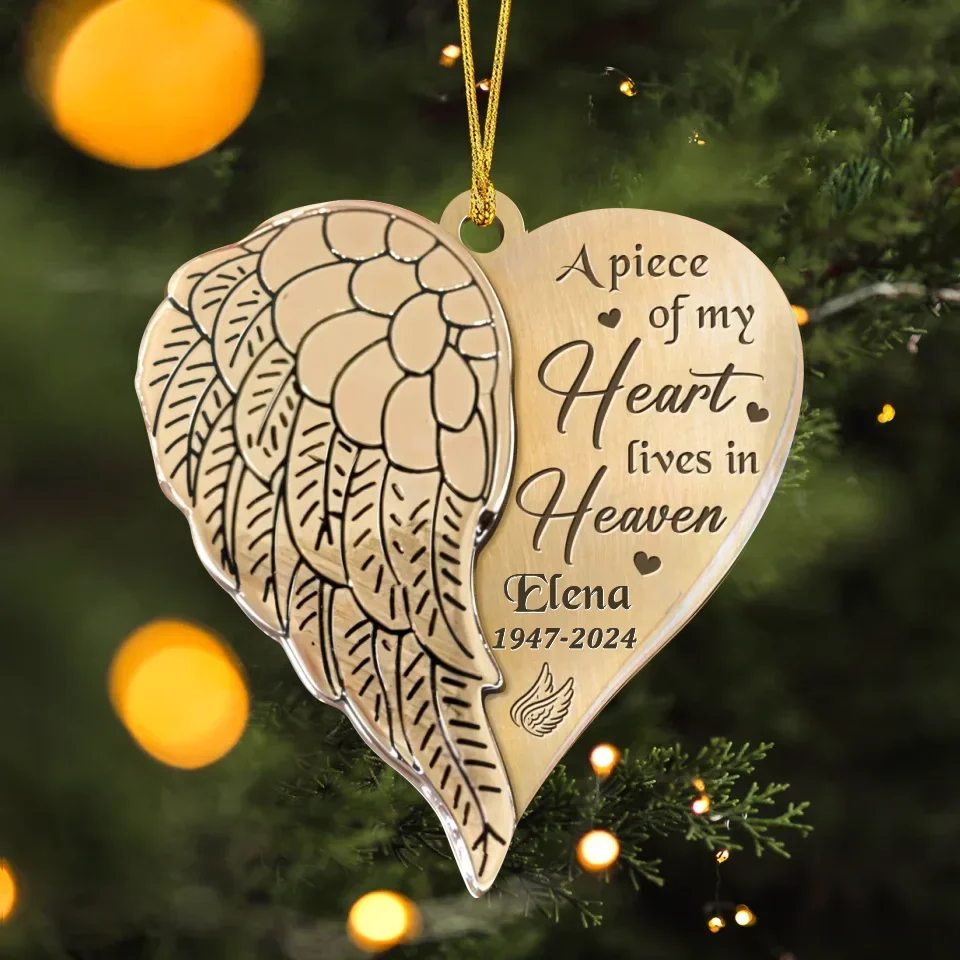 Personalized Memorial Heart Aluminum Ornament - Memorial Gift Idea For Christmas - A Piece Of My Heart Lives In Heaven