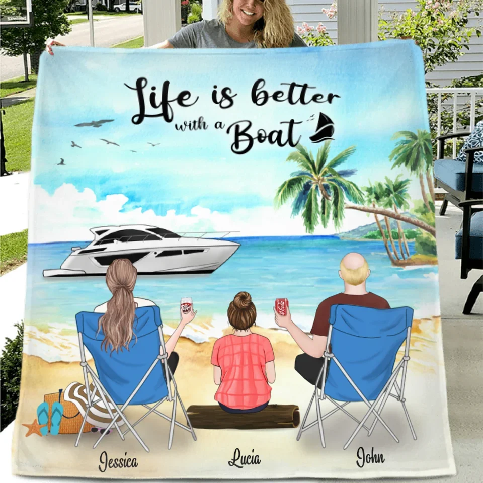 Personalized Boating Quilt Gift Idea For The Whole Family, Father's Day Gift, Mother's Day Gift - Parents With Up to 3 Kids & 2 Pets - B68Y61