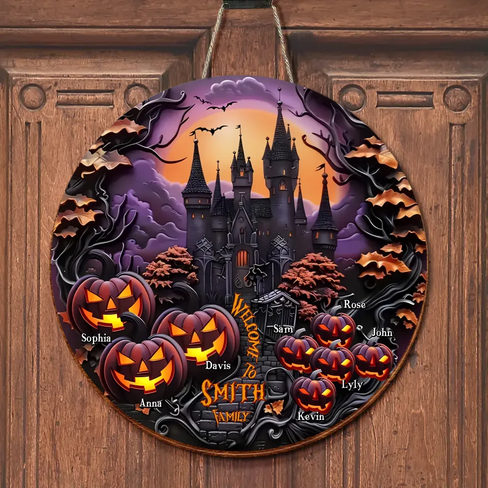 Personalized Halloween Circle Wooden Sign - Halloween Gift Idea For Family