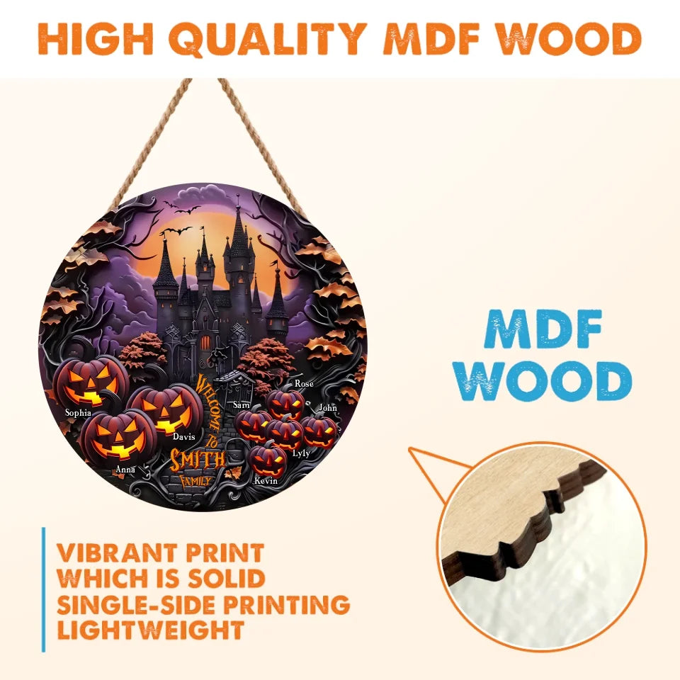 Personalized Halloween Circle Wooden Sign - Halloween Gift Idea For Family