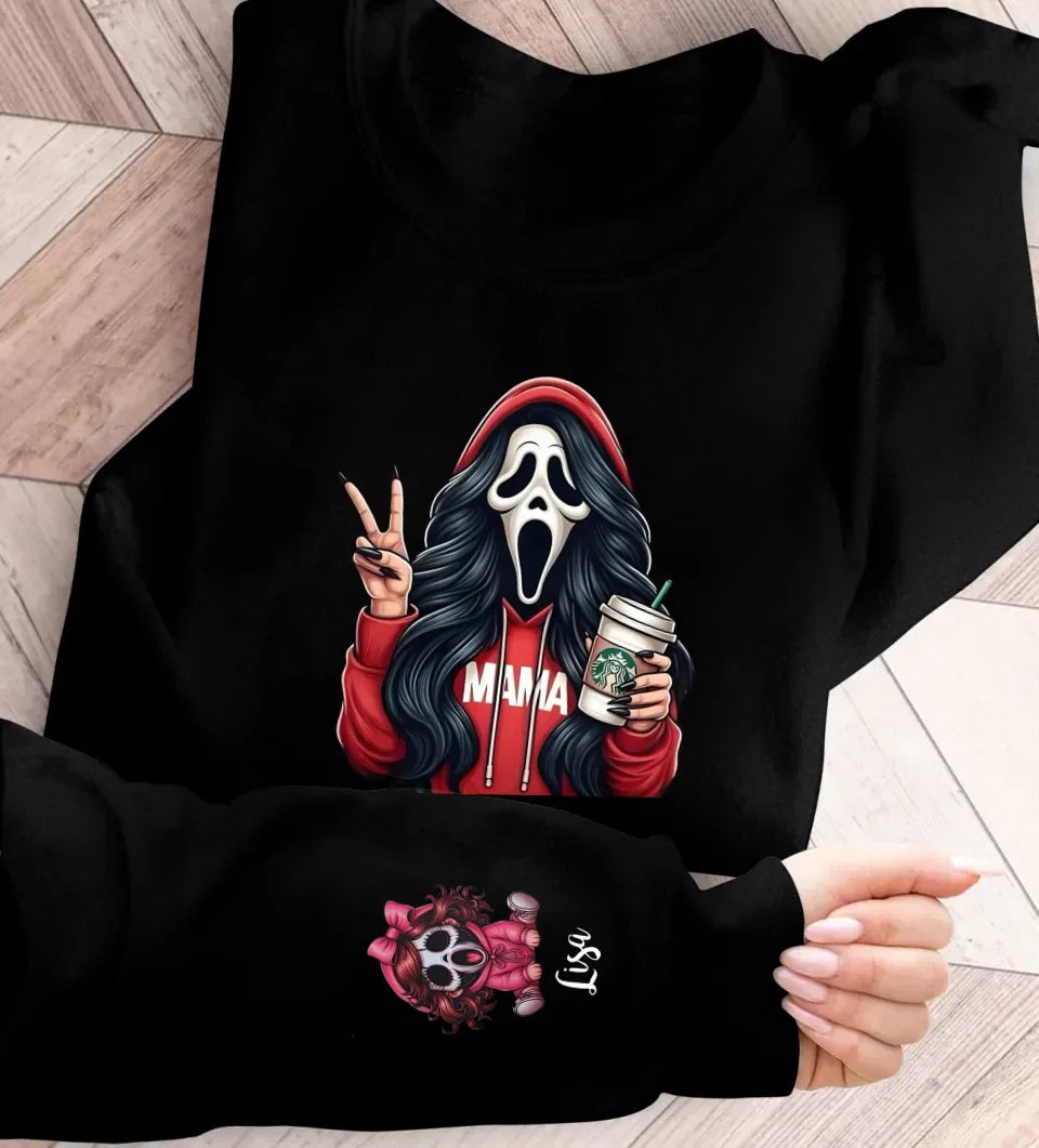 Personalized Mama Horror AOP Sweater - Up to 6 Kids - Halloween Gift Idea For Mother
