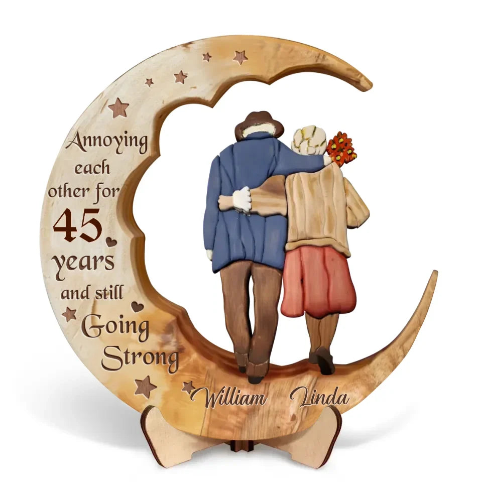 Personalized Old Couple 2 Layered Wooden Art - Gift Idea For Couple - Annoying Each Other For 45 Years And Still Going Strong