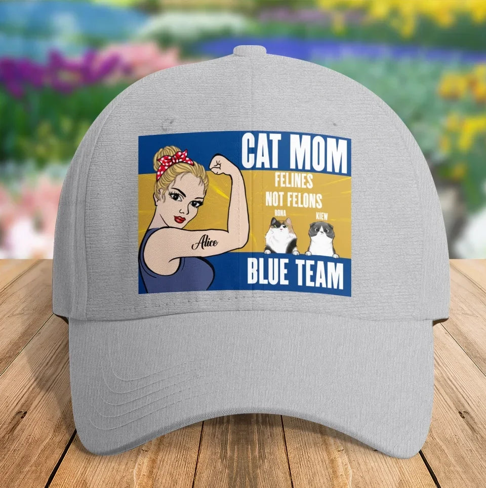 Personalized Cat Mom Baseball Cap - Up to 4 Cats - Gift Idea For Cat Lover - Felines Not Felons