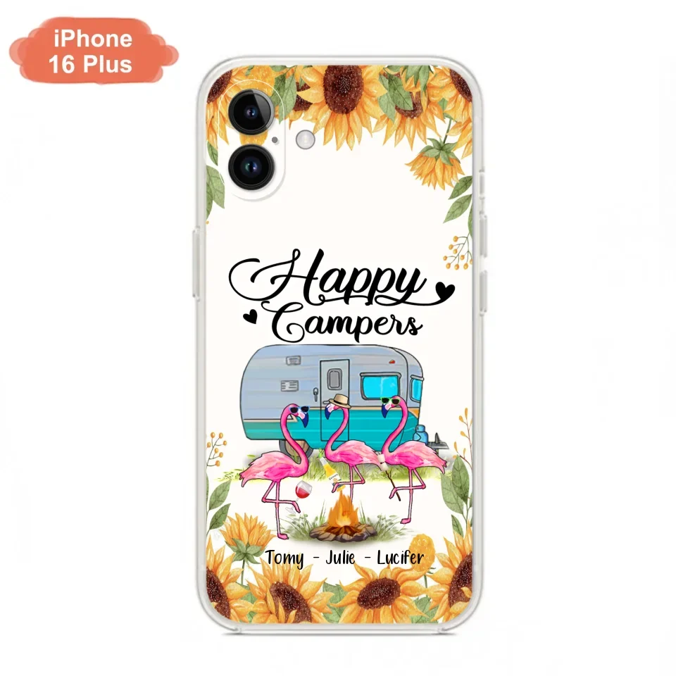 Custom Personalized Camping Flamingo Phone Case - Happy Campers - For iPhone And Samsung Phone Case - JLDWNZ