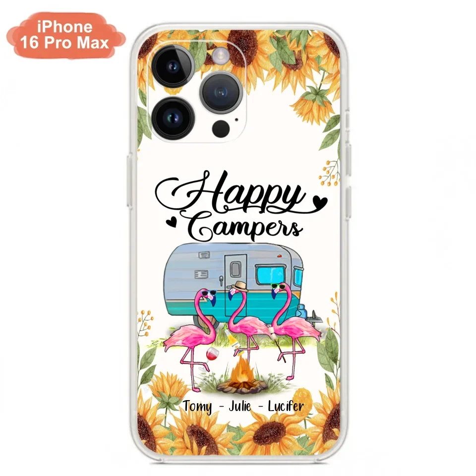 Custom Personalized Camping Flamingo Phone Case - Happy Campers - For iPhone And Samsung Phone Case - JLDWNZ
