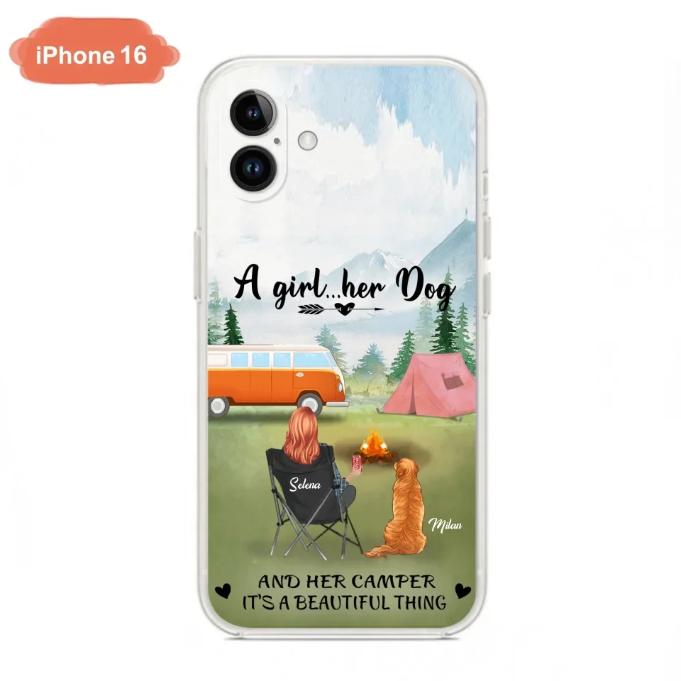 Custom Personalized Dog Mom Camping Phone Case - Mom With Upto 4 Dogs - Best Gift For Dog Lovers - For iPhone And Samsung Phone Case
