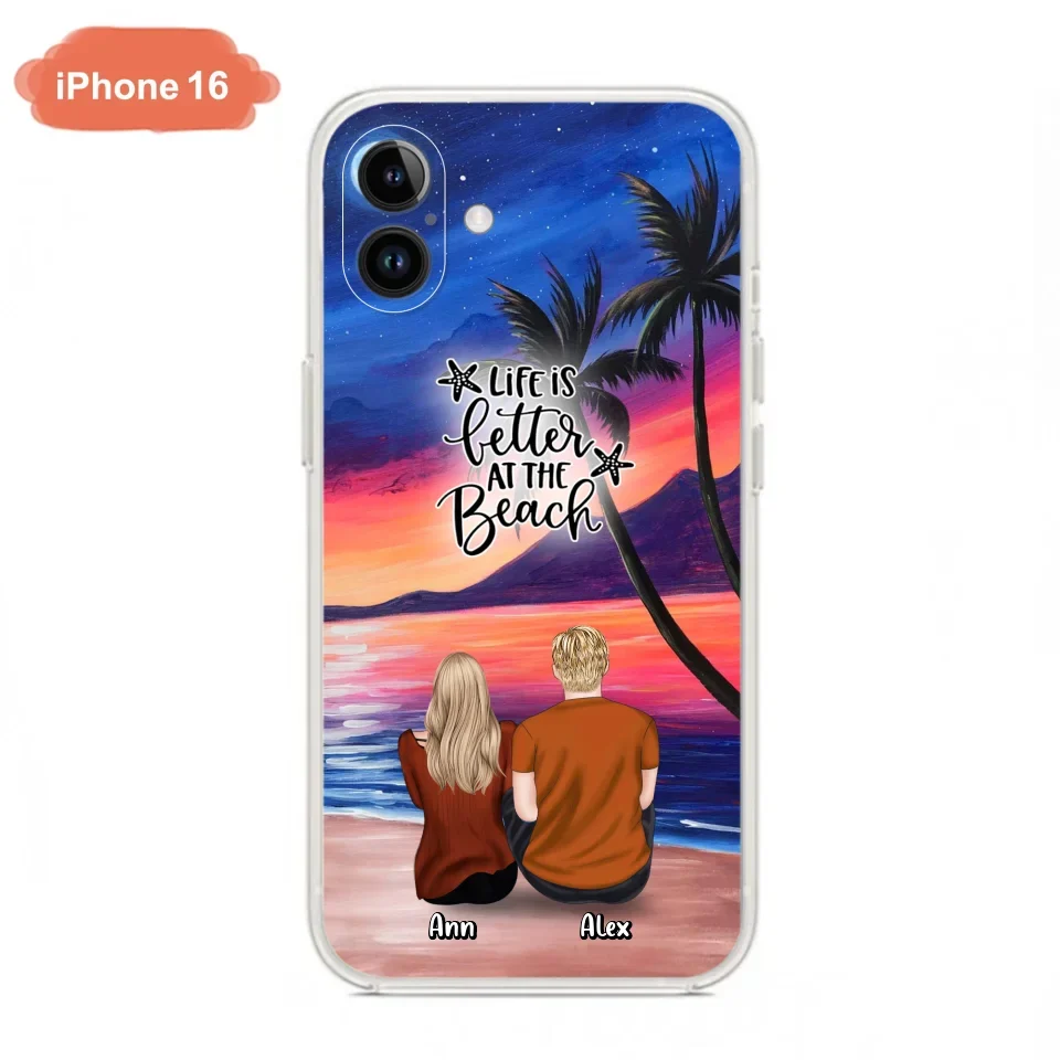 Personalized Couple and Pet Beach Dawn Phone Case for iPhone and Samsung - Couple with up to 4 dogs/cats - Life is better at the beach