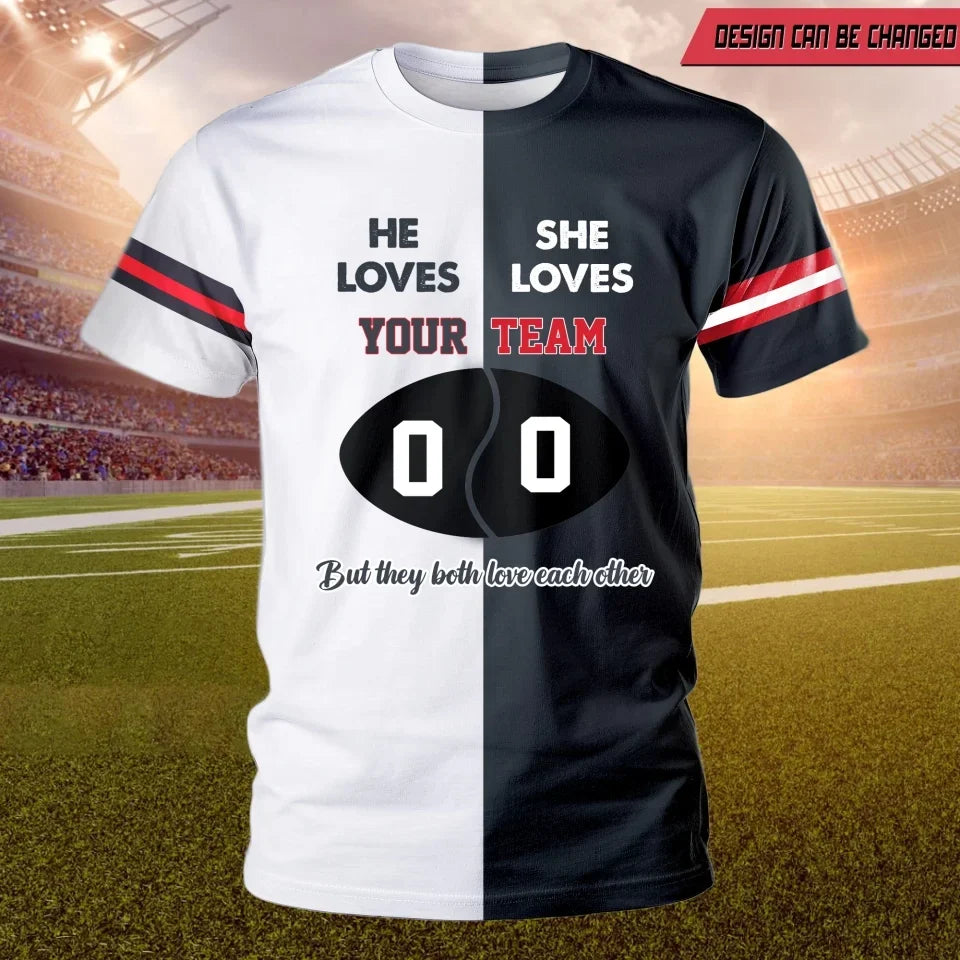 Personalized Football Team Game Day AOP T-shirt - Gift Idea For Couple/Football Lover - They Both Love Each Other
