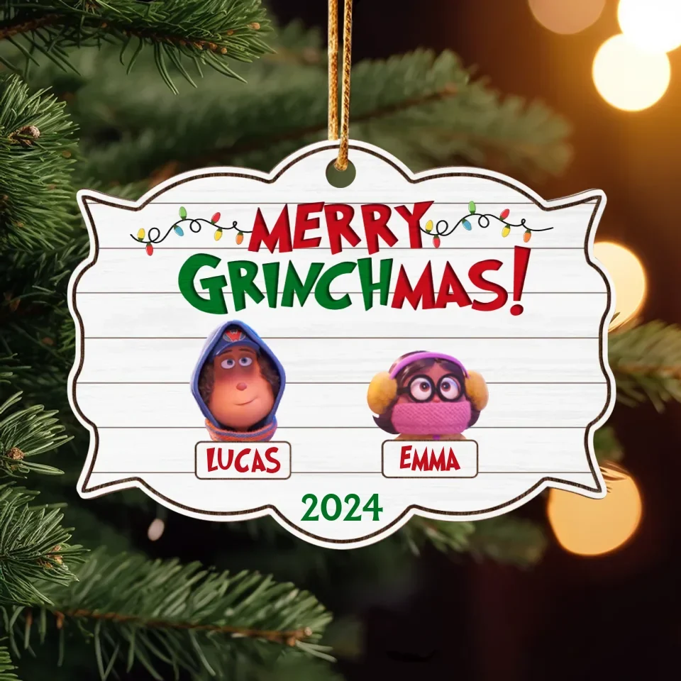 Personalized Grinchmas 2 Layered Wooden Ornament - Up to 7 Members - Christmas Gift Idea For Family/Friends - Merry Grinchmas