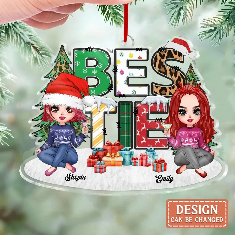 Personalized Besties Acrylic Ornament - Christmas Gift Idea For Friends - Up to 4 Girls
