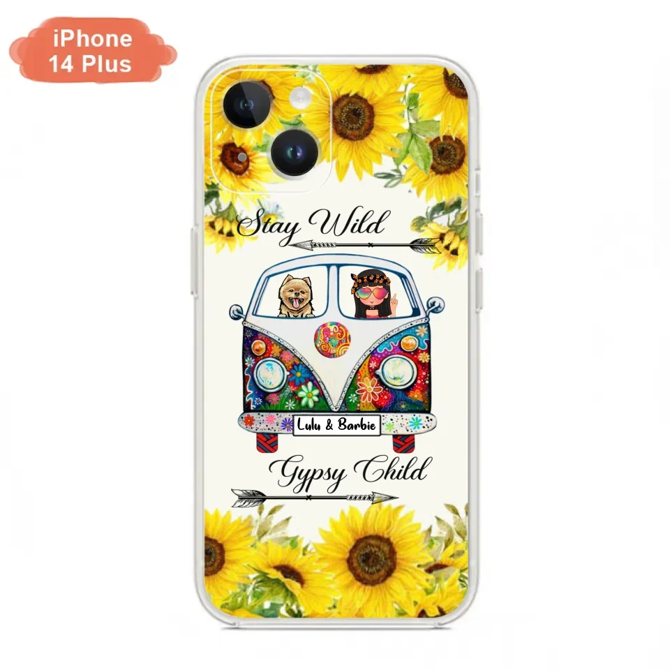 Personalized Hippie Girl Phone Case - Girl with up to 3 Pets - Phone case for iPhone, Samsung and Xiaomi