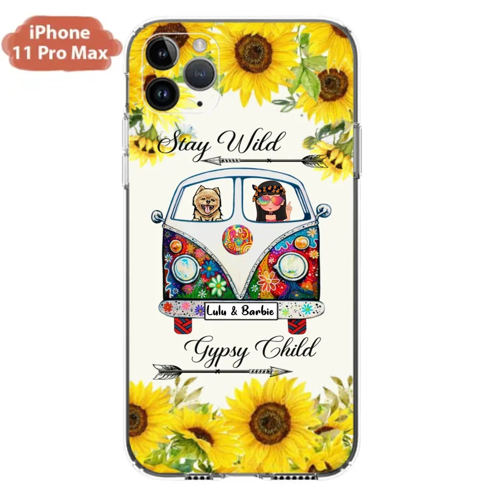Personalized Hippie Girl Phone Case - Girl with up to 3 Pets - Phone case for iPhone, Samsung and Xiaomi