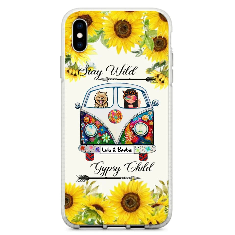Personalized Hippie Girl Phone Case - Girl with up to 3 Pets - Phone case for iPhone, Samsung and Xiaomi