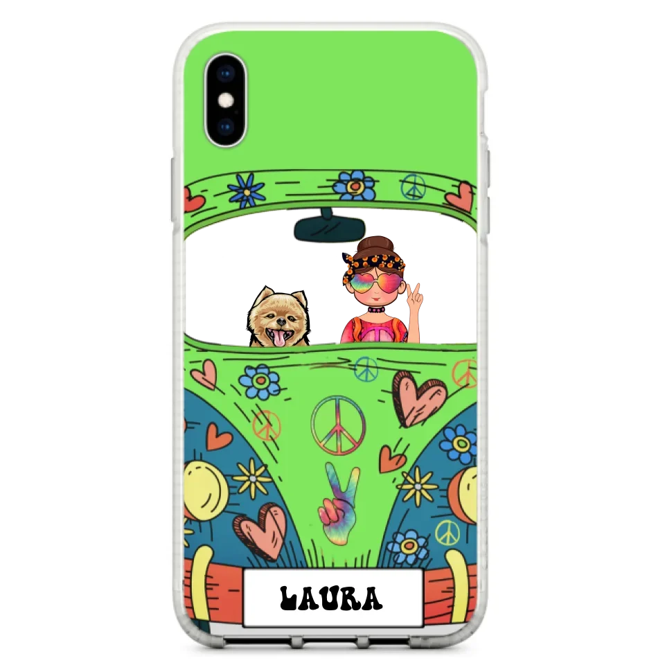 Personalized Hippie Girl Phone Case - Girl with up to 3 Pets - Case for iPhone, Samsung and Xiaomi