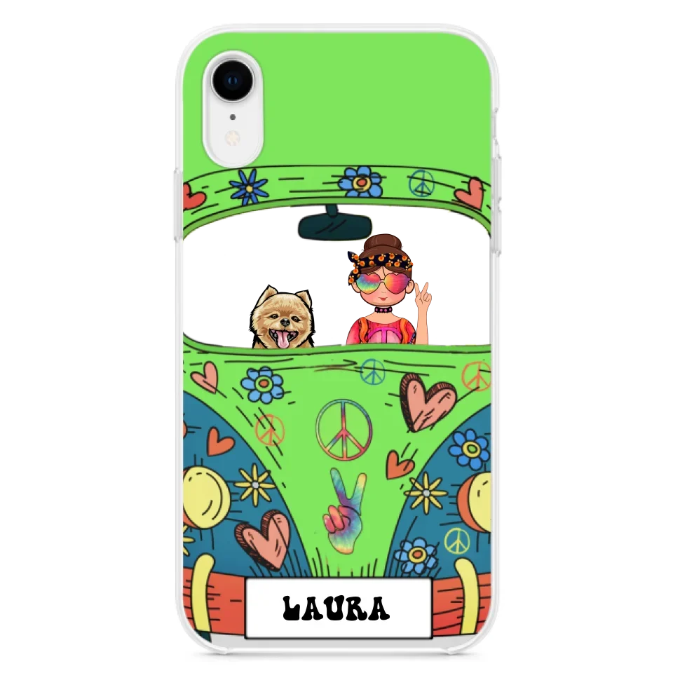 Personalized Hippie Girl Phone Case - Girl with up to 3 Pets - Case for iPhone, Samsung and Xiaomi