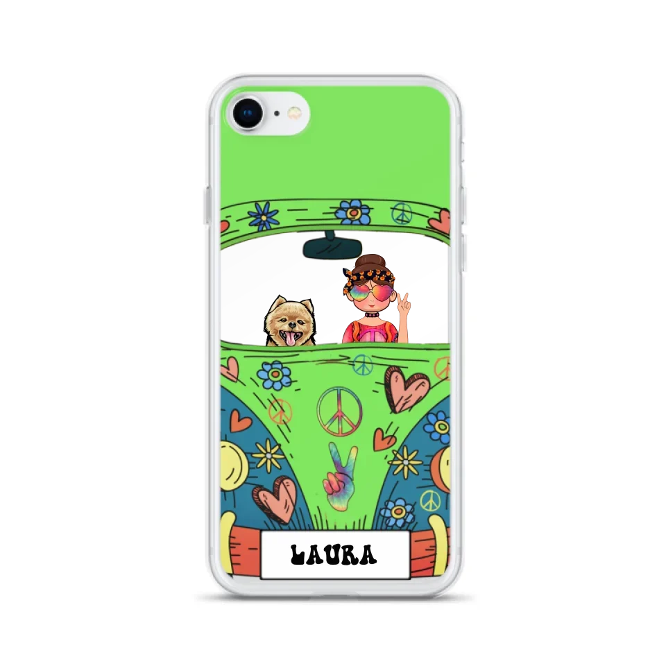 Personalized Hippie Girl Phone Case - Girl with up to 3 Pets - Case for iPhone, Samsung and Xiaomi