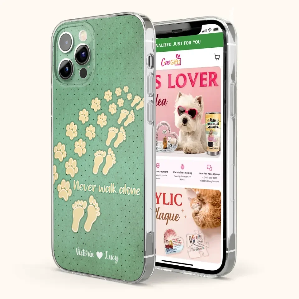 Personalized Dogs's Paws Phone Case - Best Gift Idea For Dog Lovers With Up to 3 Dogs's Paws - Never Walk ALone - Case For iPhone, Samsung And Xiaomi