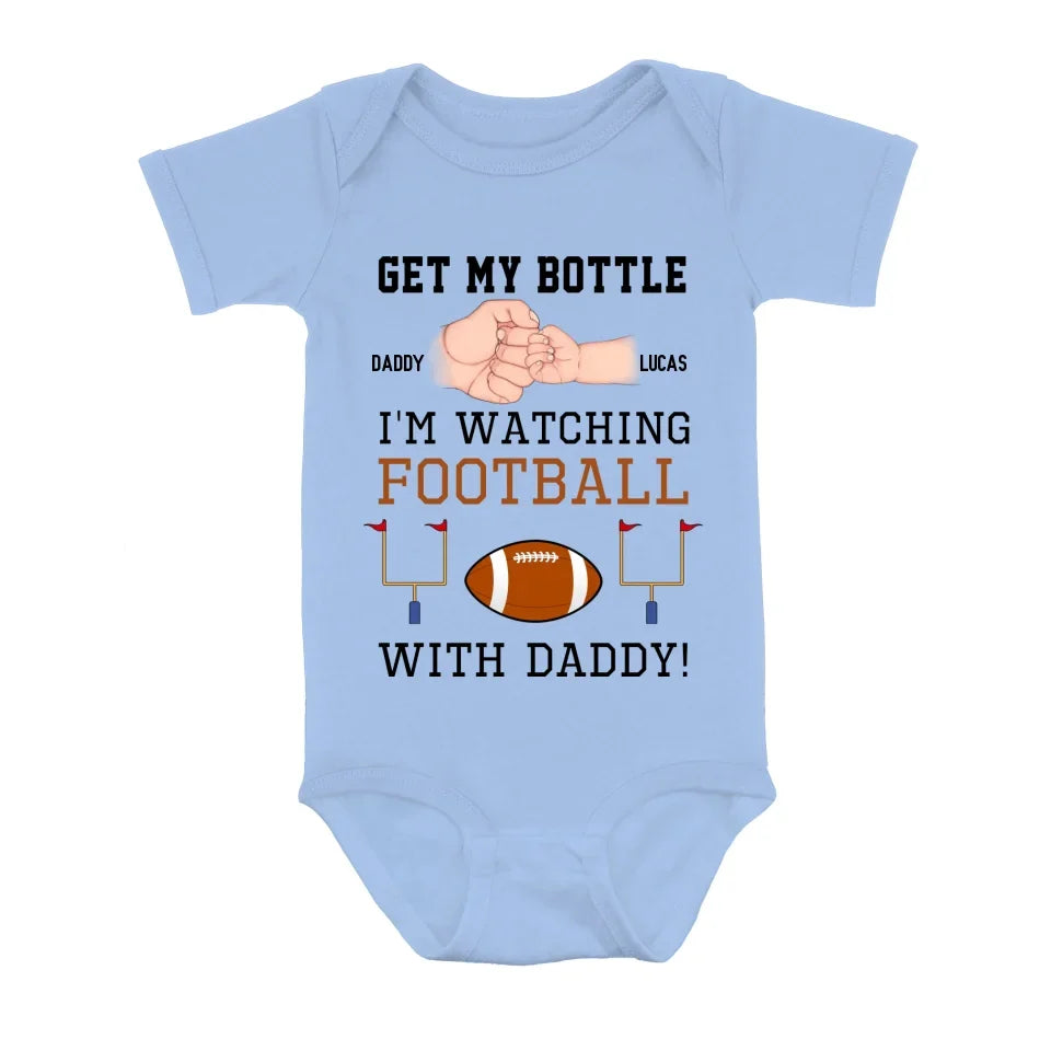Personalized Watching Football Baby Onesie - Gift Idea For Your Kid - Get My Bottle I'm Watching Football With Daddy