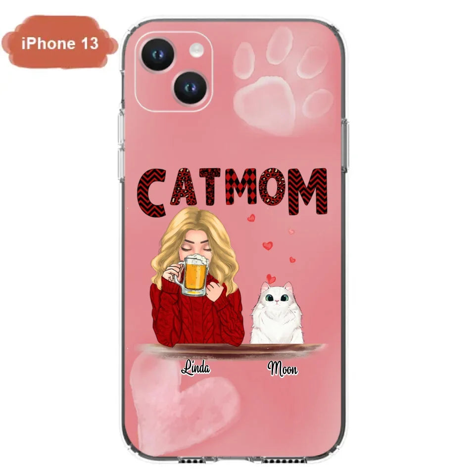 Custom Personalized Pet Mom Phone Case - Pet Mom With Beer And Upto 4 Pets - Case For iPhone, Samsung and Xiaomi