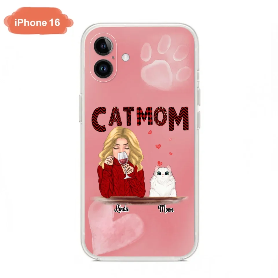Custom Personalized Pet Mom Phone Case - Pet Mom With Wine And Upto 4 Pets - Case For iPhone, Samsung and Xiaomi