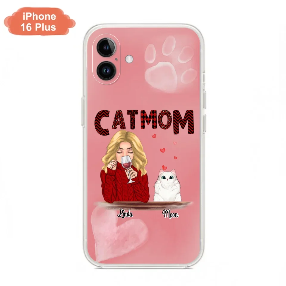 Custom Personalized Pet Mom Phone Case - Pet Mom With Wine And Upto 4 Pets - Case For iPhone, Samsung and Xiaomi