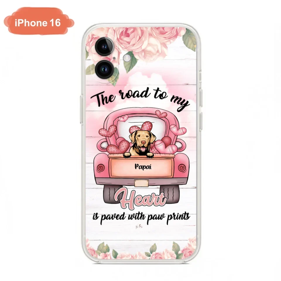 Custom Personalized Dog Phone Case - Best Gifts For Dog Lovers With Upto 5 Dogs - The Road To My Heart Is Paved With Paw Prints