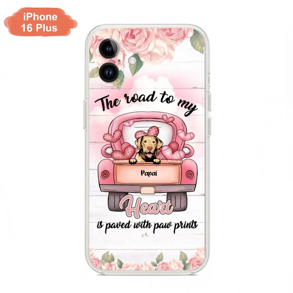 Custom Personalized Dog Phone Case - Best Gifts For Dog Lovers With Upto 5 Dogs - The Road To My Heart Is Paved With Paw Prints
