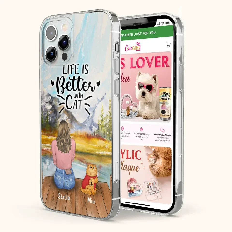 Personalized Cat Mom Phone Case - Gifts For Cat Lovers With Up to 3 Cats - Home Is Where The Paws Are - I Love Mom - Case For iPhone, Samsung And Xiaomi